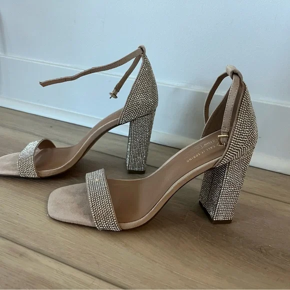 Call It Spring Silver Rhinestone Block Heels - Picture 2 of 5